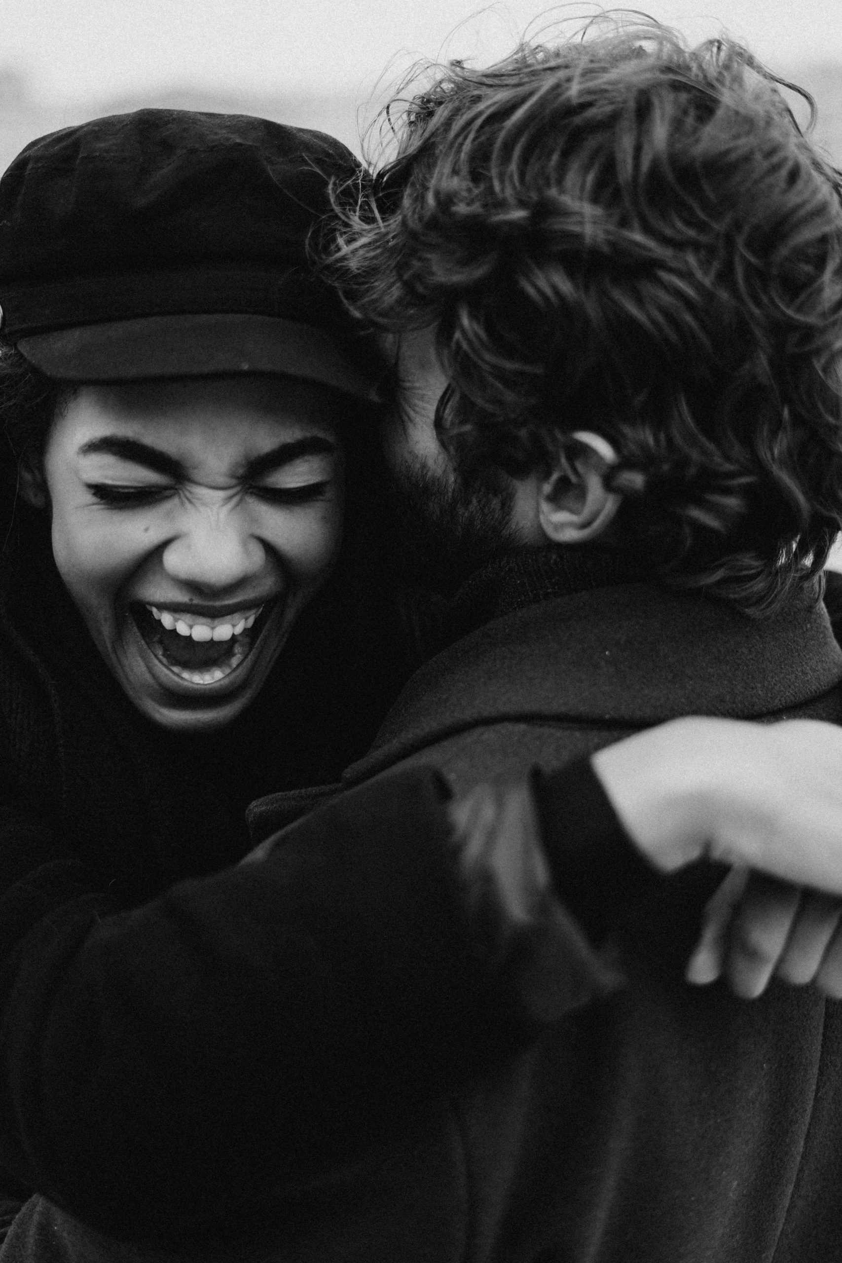 Smiling couple black and white photography